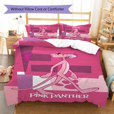 Pink Panther Pattern Bedding Quilt Set Quilt Cover Pillowcase Home Decoration Birthday Gift (1 * Duvet Cover + 2 * Pillowcase, Without Core)