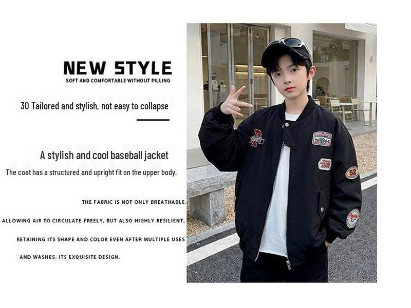 Spring & Autumn Korean Kids' Set: Trendy Boys' Street Style Jacket & Baseball Uniform for Middle and Big Children.