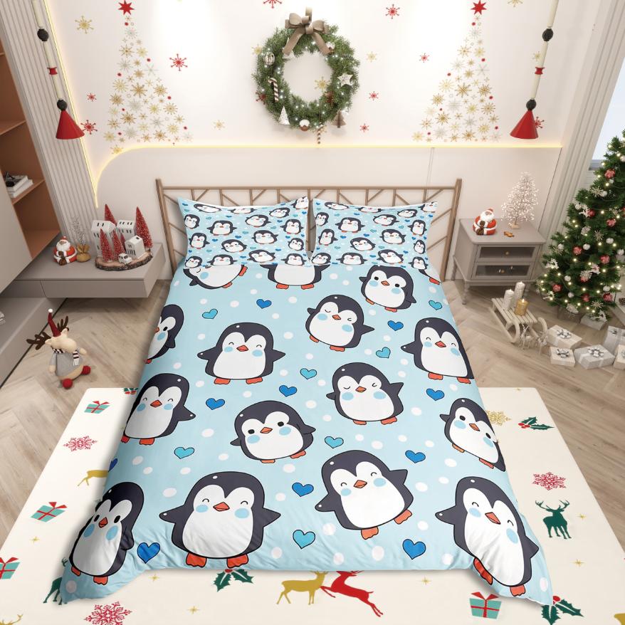 Comforter Homewish Cartoon Animal Penguin Kawaii Wildlife For Kids Bedding Setlove Heart Print Decor