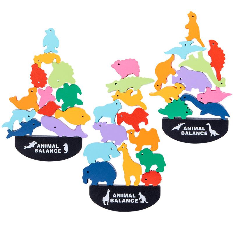 Children Wooden Animal Balance Building Block Game Stacking High Baby Hand Eye Coordination Stacking Music Toys Environmental Protection Water Paint