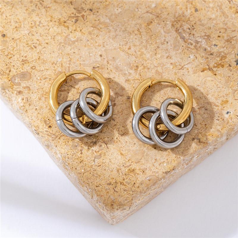 

Punk Personality Two-color Stainless Steel Geometric Circles Detachable Multiple Ways To Wear Hoop Earrings for Women Zircon