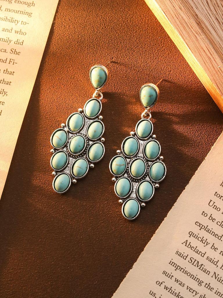 Earrings Bohemian Ethnic Style Earrings Diamond Turquoise Hollow Earrings Women'S Retro Versatile Earrings