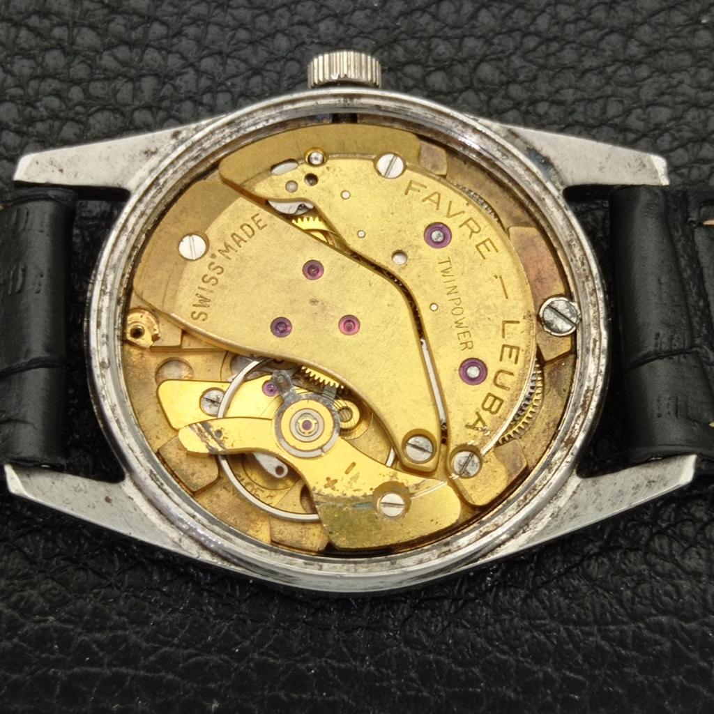 HAND-WINDING VINTAGE FAVRE LEUBA SEA KING SWISS MENS SIGN CASE WATCH A702024-5 R208-a702024