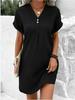 European & American Women's V-neck Solid Color Pullover Dress - 2023 Casual Fashion, Button Detail.