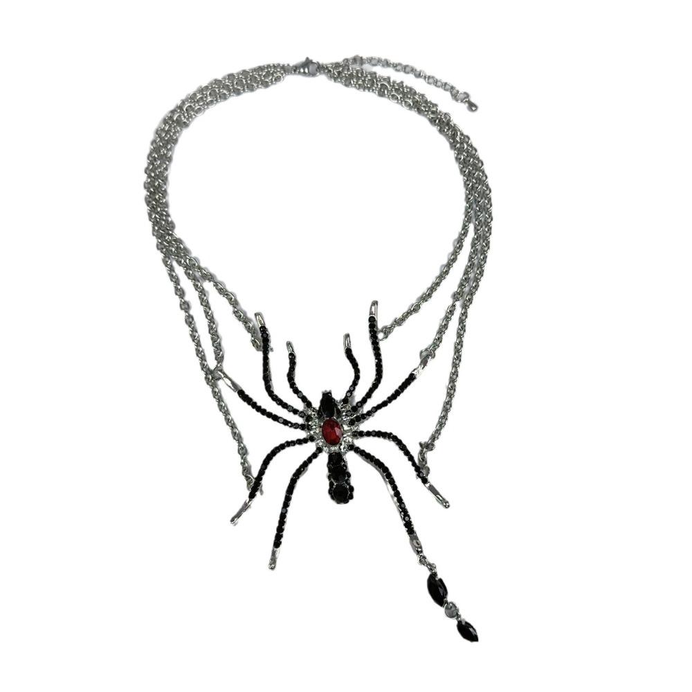 Punk Personality Simulation Rhinestone Black Spider Tassel Multi-layered Necklace for Women Halloween Collar Chain Jewelry Gifts