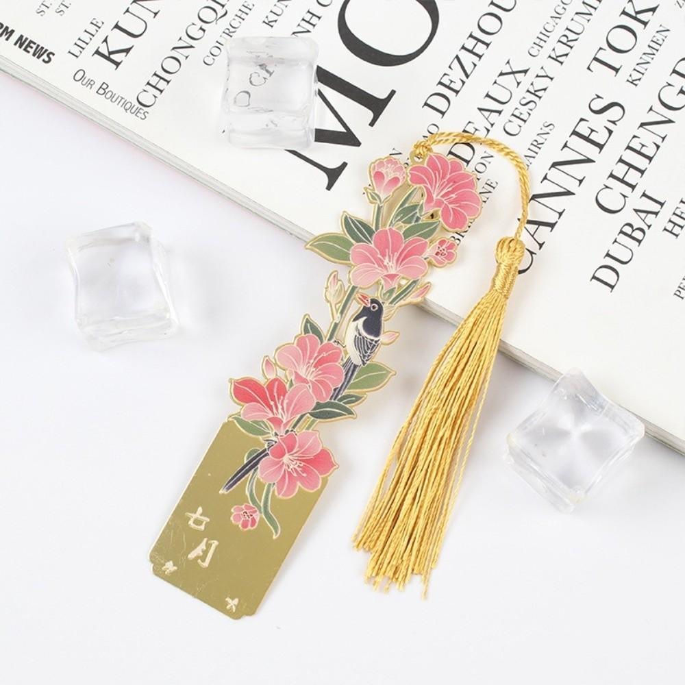 Hollow Metal Plants Bookmark Exquisite Rectangular Reading Stationery Oil Painting Style Flower & Birds Reading Book Tools