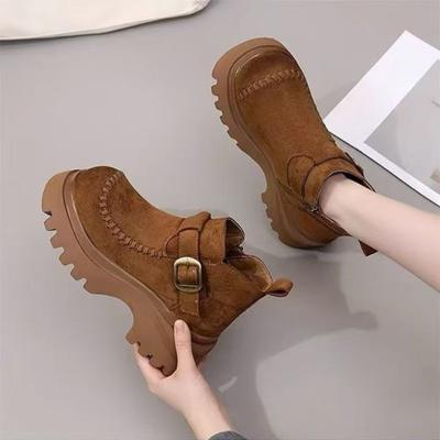 Fluwelen Schoenen, Dames Retro Enkellaarsjes met Dikke Zool en Hoogteverhoging, Veelzijdige Schoenen, Dameslaarzen