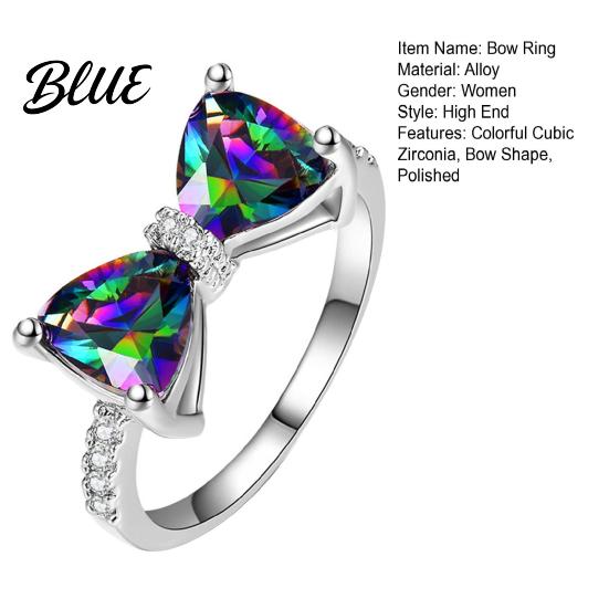 Knitted Ring Women Bow Colorful Cubic Zirconia Multi-faced Cutting Wedding