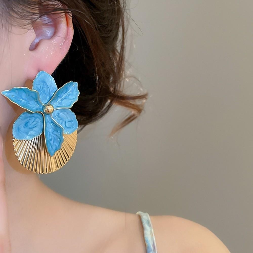Oil Drip Orchid Flower Shell Earrings Butterfly Orchid Ear Pendant Floral Ear Studs Daily