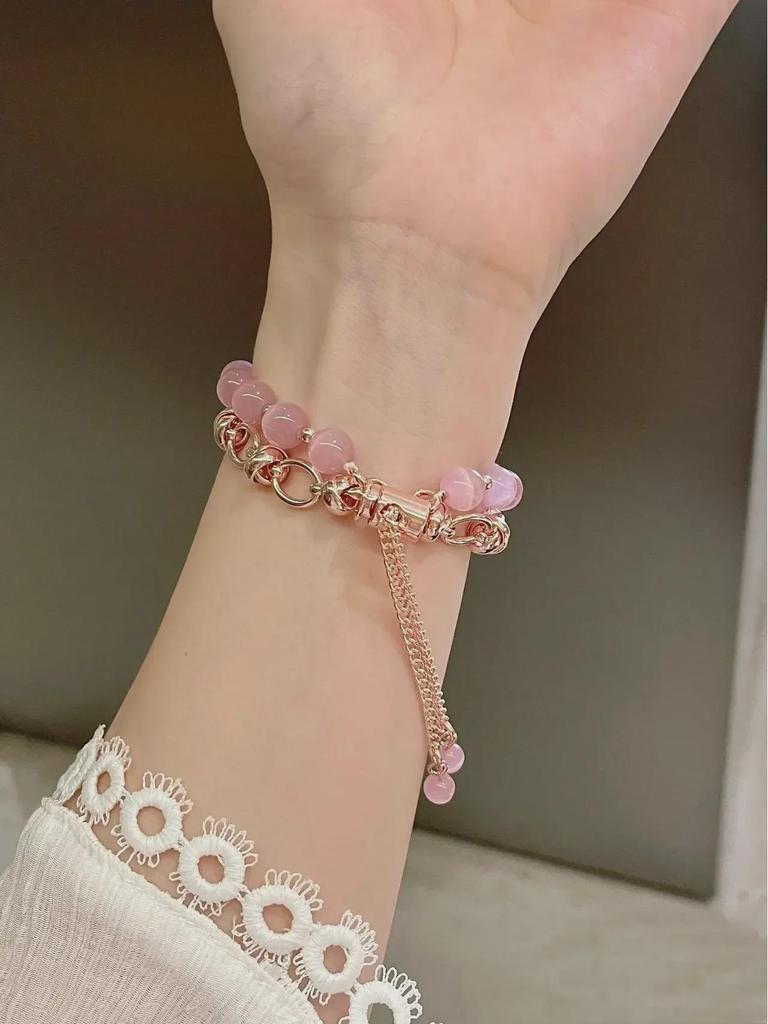 Cat's Eye Stone Bead Metal Strap for Apple Watch