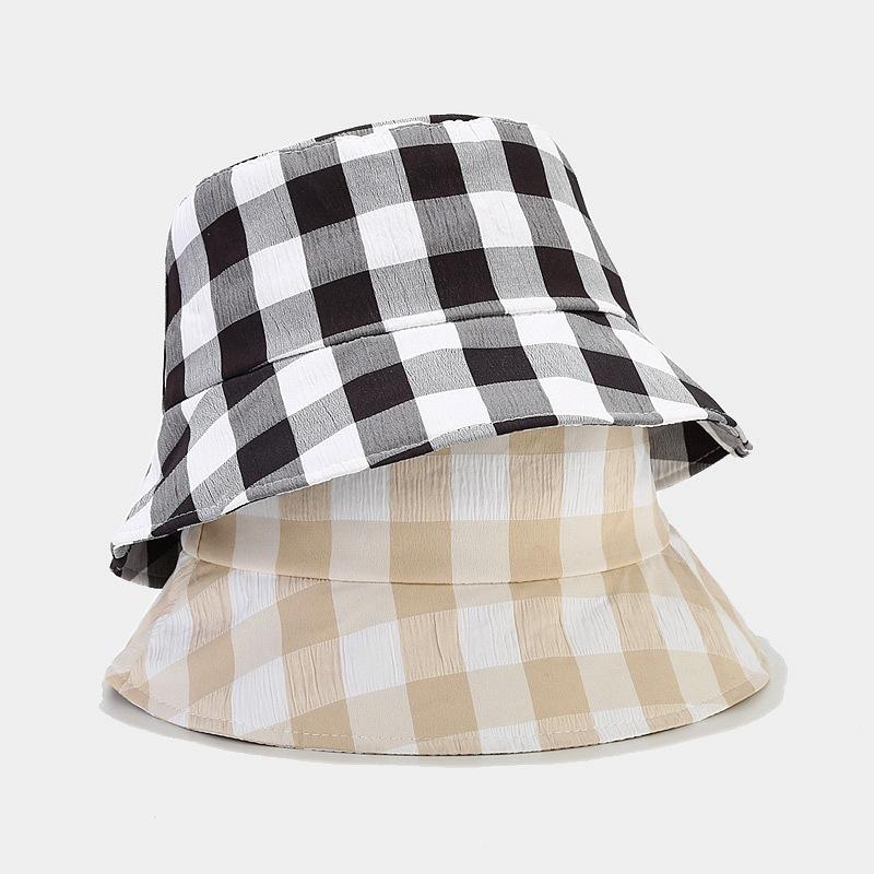 New Internet celebrity plaid bucket hat women's summer outdoor thin breathable travel sun hat casual hat