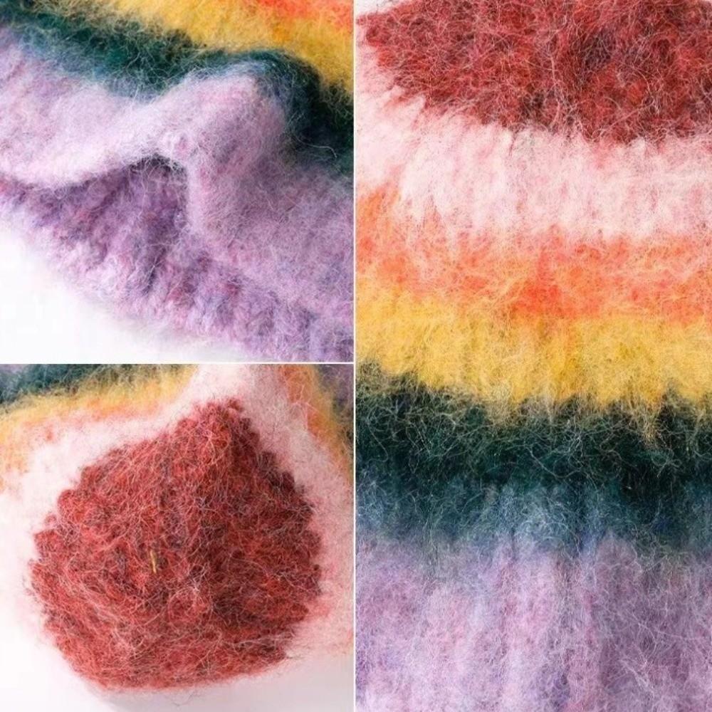 Colorful Striped Knitted Hat Ear Protection Woolen Bucket Cap New Knitted Bonnet Hat  Unisex