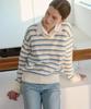 Deuloupisumeon Ripple Stripe Cotton V-Neck Knit [Black]