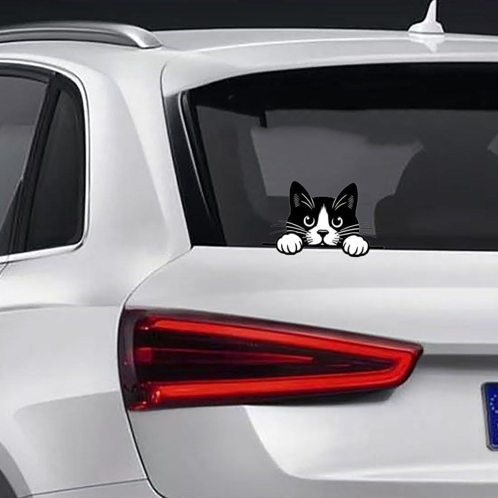 Peeking Cat Car Stickers Car Window Decals, Waterproof Removable Vinyl Black White Animal Decals for Cars Motorcycles Laptops, Funny Pet Design,