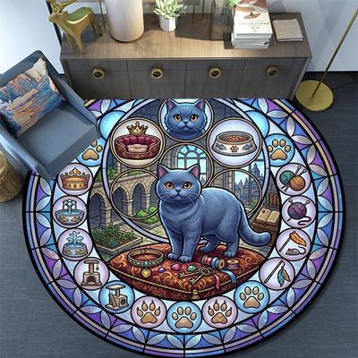 Royal Cat Glass Round Area Rug Under Office Chairs Bedroom Living Room Home Decor