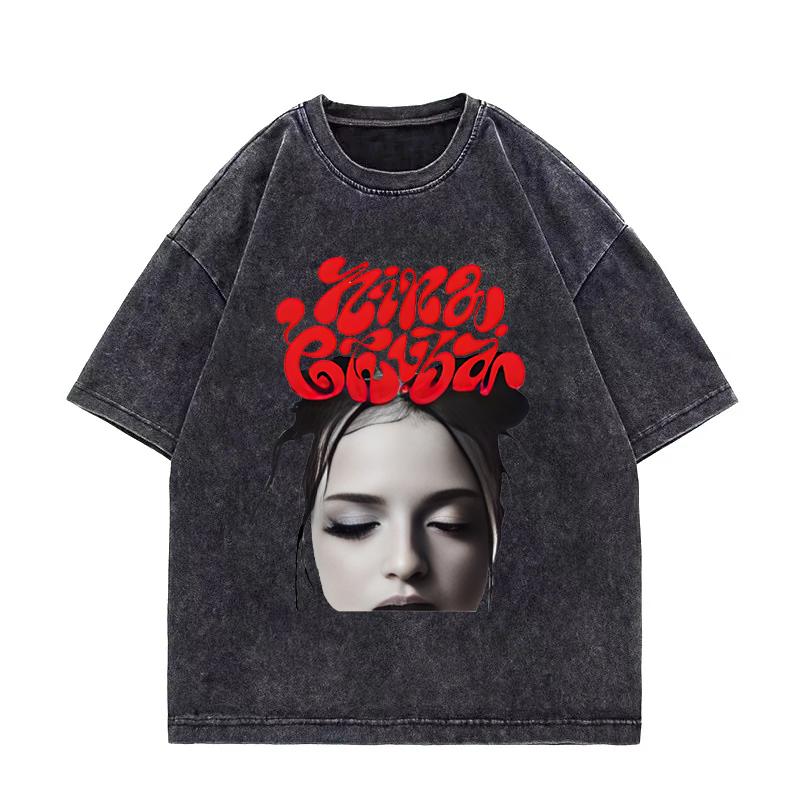 Nina Chuba Printing tričko s potiskem Pánské Dámské Vintage Prané Hip Hop streetwear Krátký rukáv Bavlna Móda Plus size topy
