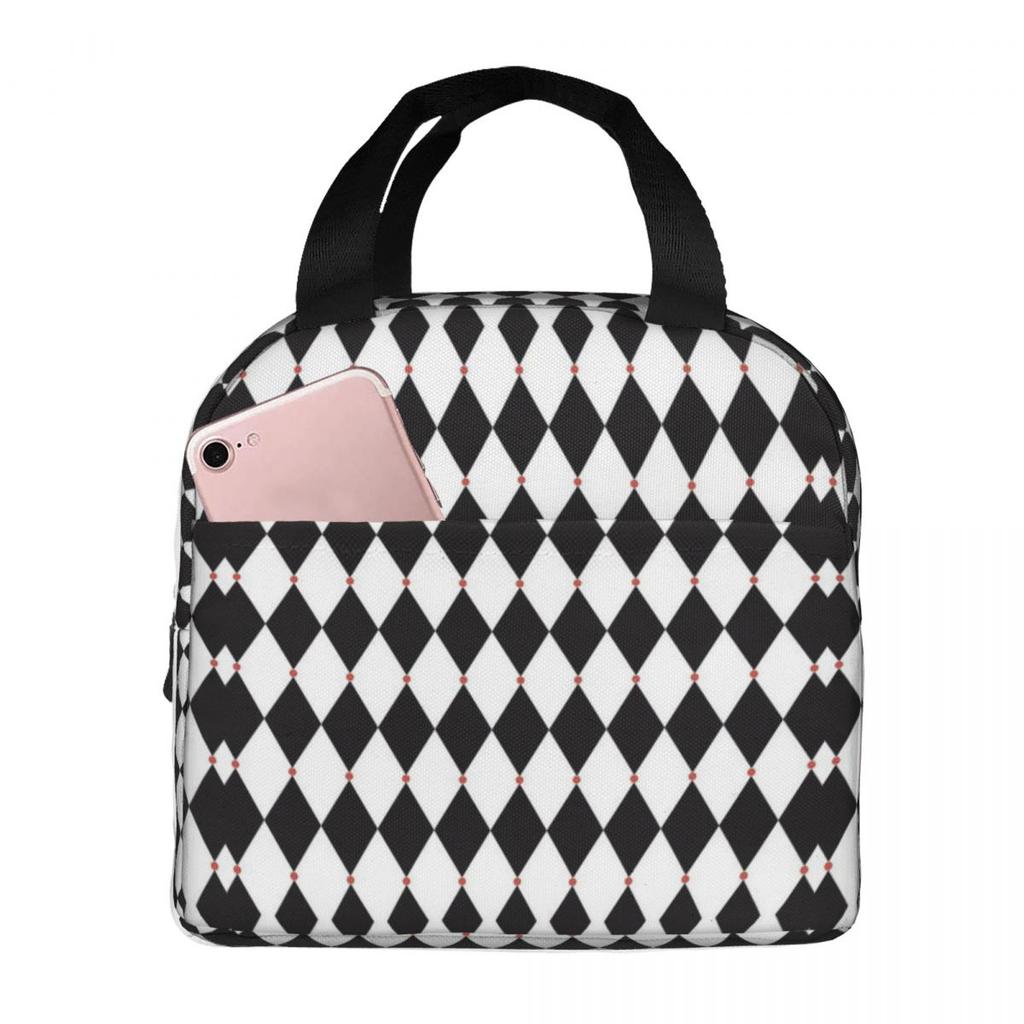 Harlequin Plaid Playing Cards Insulated Lunch Bag for Women Office Cooler Thermal Food Box Tote Leakproof Lunch Boxes Container