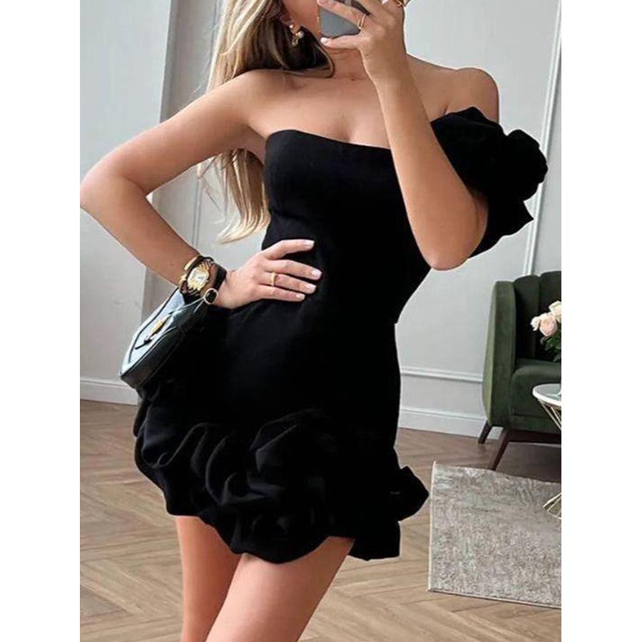 

Вечернее платье на одно плечо без бретелек с оборкой, цветком, облегающей юбкой-бодикон, для женщин Small чёрный