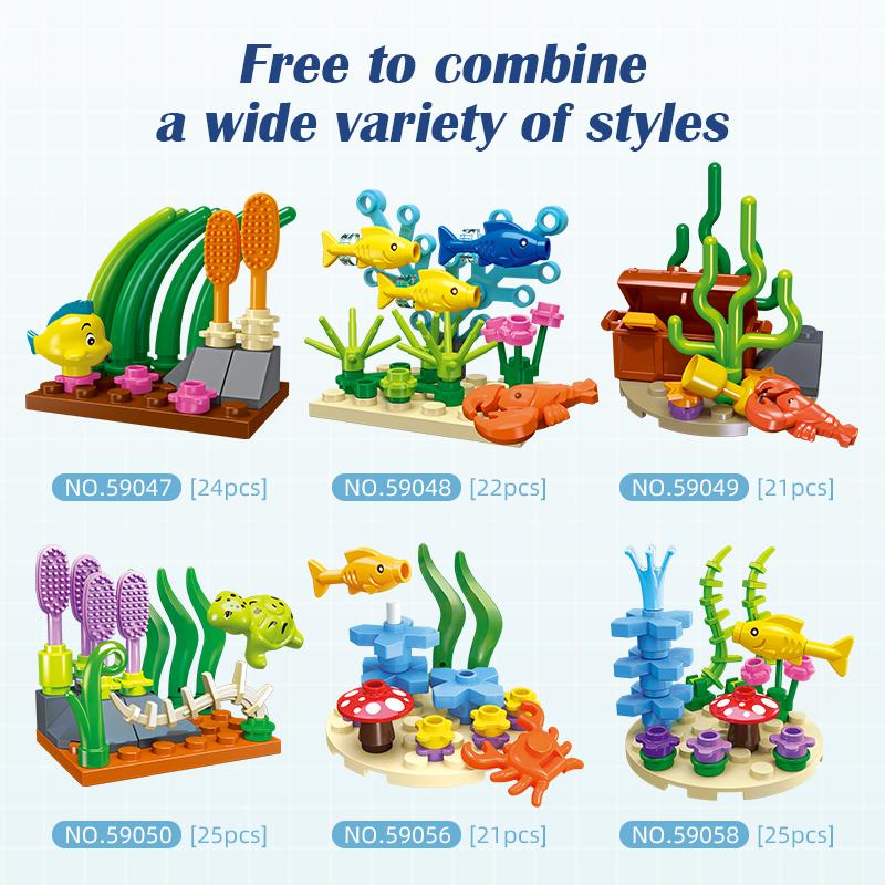 Serie Ocean Building Blocks Pesce pagliaccio Aragosta Tartaruga Alghe marine Mondo sottomarino Modello Mattoni Bambini Giocattoli fai da te Regali di festa