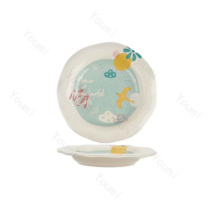 Irregular Ocean Ceramic Plate Home Breakfast Oat Yogurt Bowls Afternoon Tea Fruits Salad Plates Delicious Dishes Rice Bowl