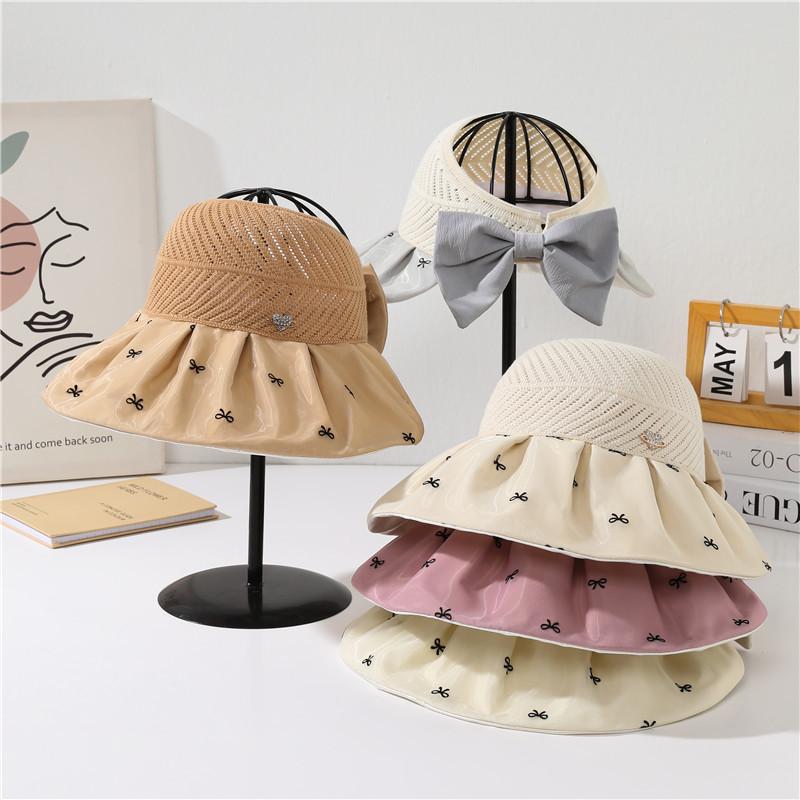 Sun Hat Women's New Sweet Bow Knitted Empty Top Hat Straw Hat Fashion Sun Hat Seaside Vacation Beach Hat