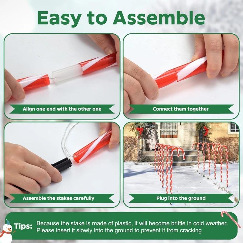 Christmas Candy Cane Lights Outdoor Christmas Decorations Waterproof Holiday Ambiance Light Snowman Pathway Lamp for Lawn Yard