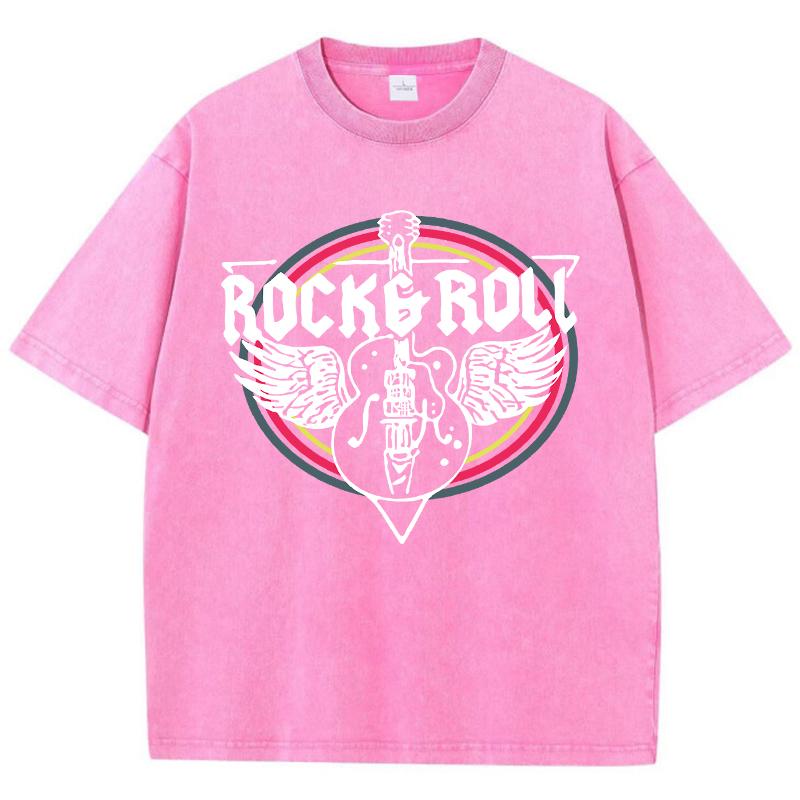Harajuku Women Cotton Washed T-Shirt Rock Roll Electric Guitar Print Short Sleeve Fashion Loose Tee Shirt O-Neck Clothes