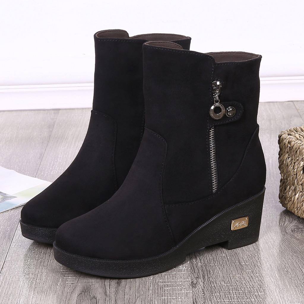 Women's Short Boots Winter Platform Bootie Outdoor Flock Footwear Warm Shoes