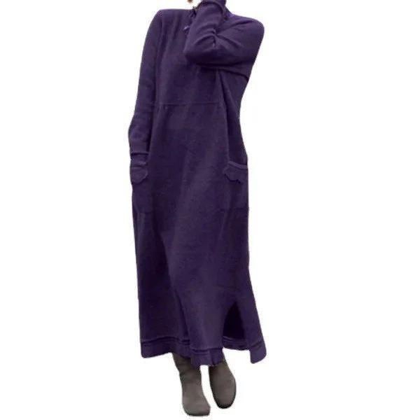 2023 Autumn Plus Size Loose Knit Lace Long Fleece Sweatshirt Casual Dress