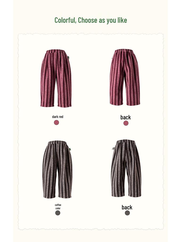 Tongbei Kids' 2025 Winter Striped Merino Wool Pants for Boys & Girls – Warm, Versatile Long Pants