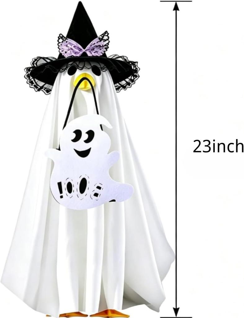 Halloween Goose Costume for 23-Inch Lawn Decorations - Charming Ghost Outfit for Porch, Patio, Yard, Office Decor