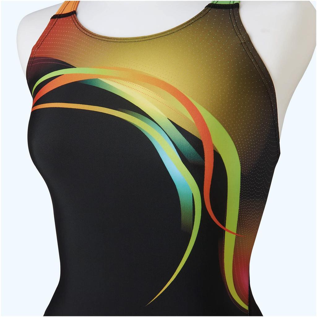 Mizuno Stream Ace N2MGA252 Competitive Swimming and Racing Half Suit Women's (Masters Back) [FINA Approved] Black/Yellow