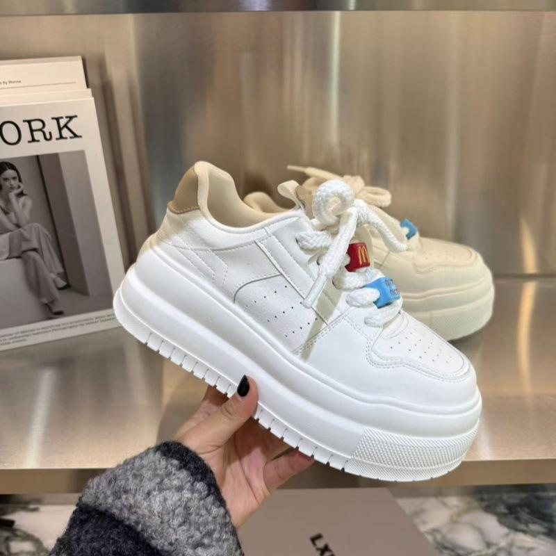 

Кожаная платформа белая обувь женская обувь 2025 ранняя весна новая обувь на платформе увеличенная обувь интернет-знаменитостей студенческая спортивная и повседневная обувь 40 абрикосовый