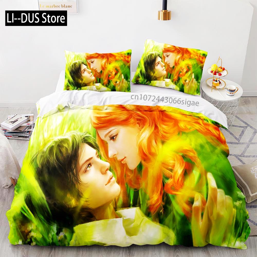 Αγάπη Σετ Κλινοσκεπασμάτων Μονό Δίκλινο Πλήρες Queen King Size Σετ Κρεβατιού Γάμου Aldult Παιδικό Υπνοδωμάτιο Σετ Παπλωματοθήκης 3D Ζευγάρι Anime 035
