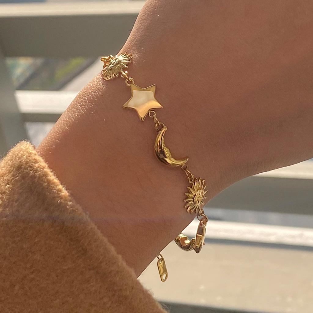 Yori Trendy Star Moon Bracelet Stainless Steel Metal Texture 18K Plated Waterproof Women Statement Jewelry 2025