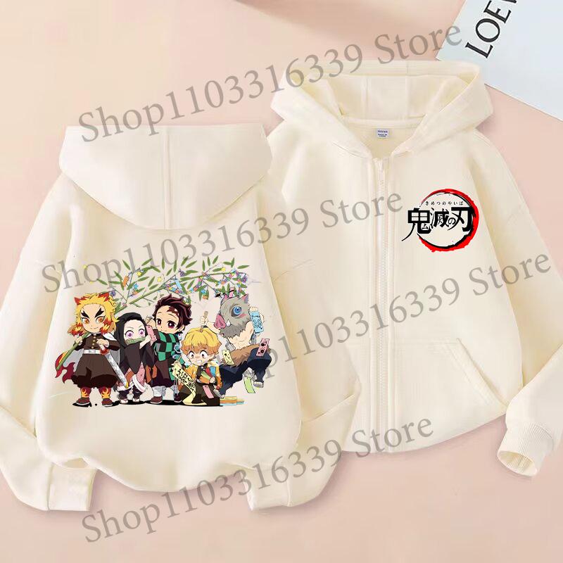 Demon Slayer Children'S Cardigan Coat Zipper Tops Boy Girls Hoodie Autumn Sweatshirt Anime Cosplay Fashion Clothing
