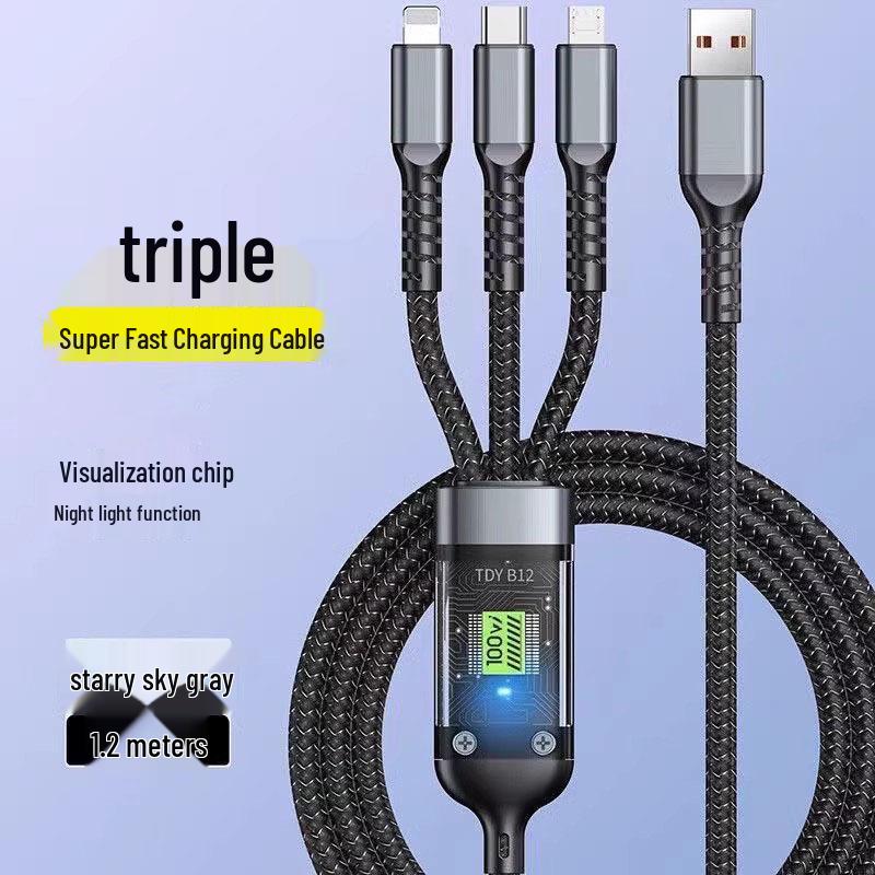 240W Fast Charging 3-in-1 Cable for Apple 13, Android, and Type-C.