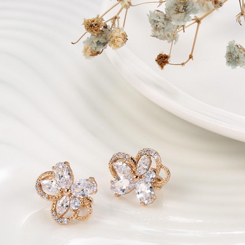 Luxury Rose Gold Color Earrings For Women Natural Zircon Butterfly Flower Earrings Bridal Wedding Daily Fine Jewelry