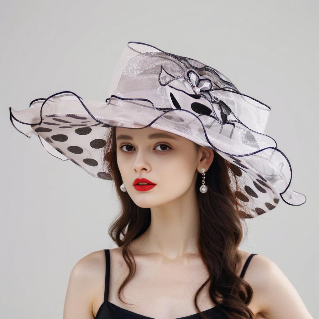 European and American style polka dot big eaves hat sun hat summer ladies elegant fashion hat foldable sun hat seaside beach hat