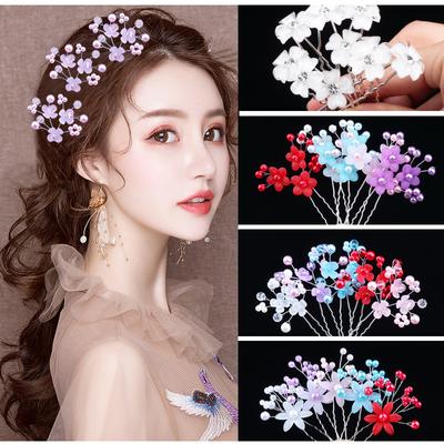 2 Pièces coiffe de mariée fleurs en cristal fourchette à cheveux pinces en U fleur de tête faite à la main pince à cheveux enroulée