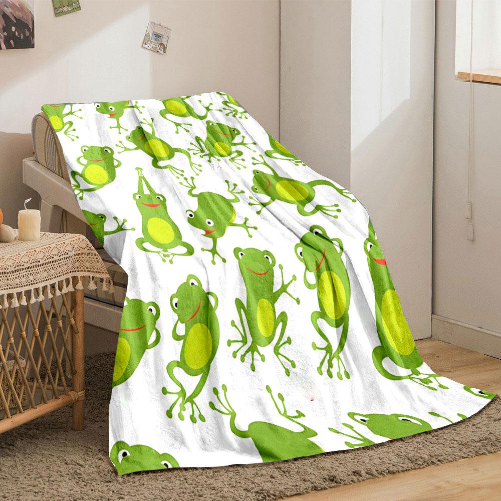 Cute Green Frogs Flannel Blanket bedroom Blanket for Livingroom Couch lunch break Soft throw for Friend's festival Gift