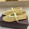 Leisure Fishing Net Flat Ballet Shoes Made Of Genuine Leather With A Straight Cut And Perforated Breathable Mary Jane Single