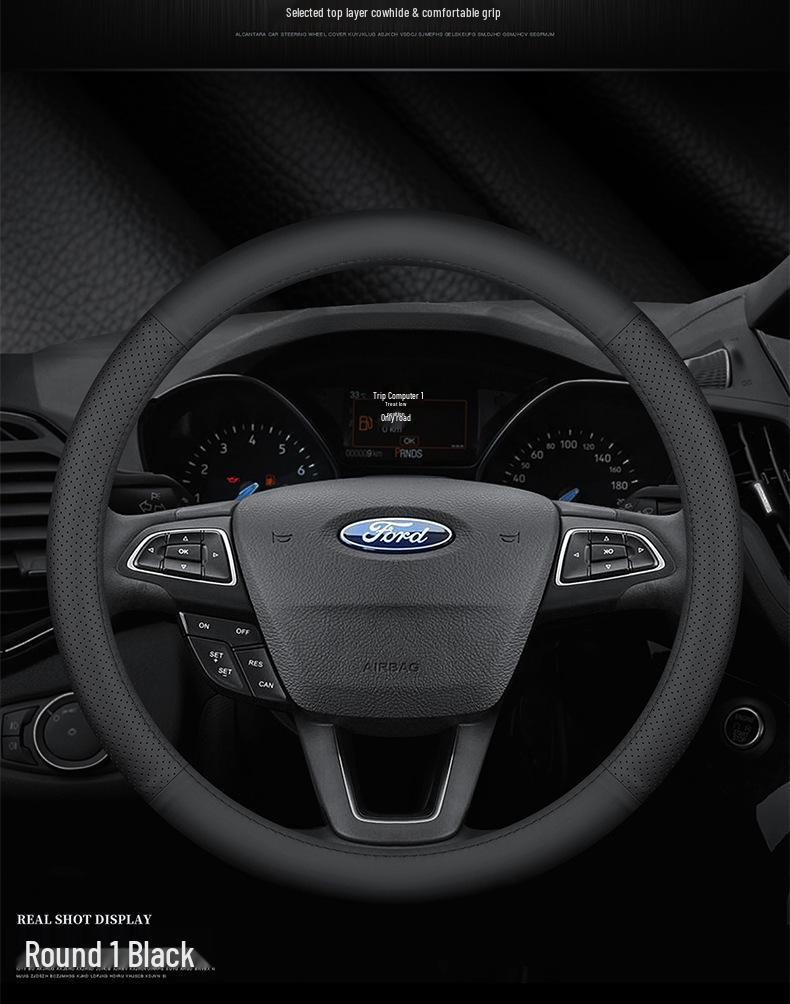 Premium Genuine Leather Steering Wheel Cover for Ford – Ultra-thin, Anti-slip Fit for Edge, Focus, and Yi Bo Models