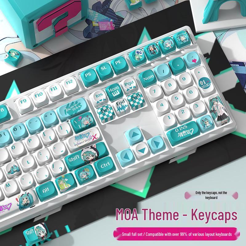 Hatsune Miku Green PBT Dye-Sublimation Keycaps - Cute Round Custom Design 38x16x3cm да