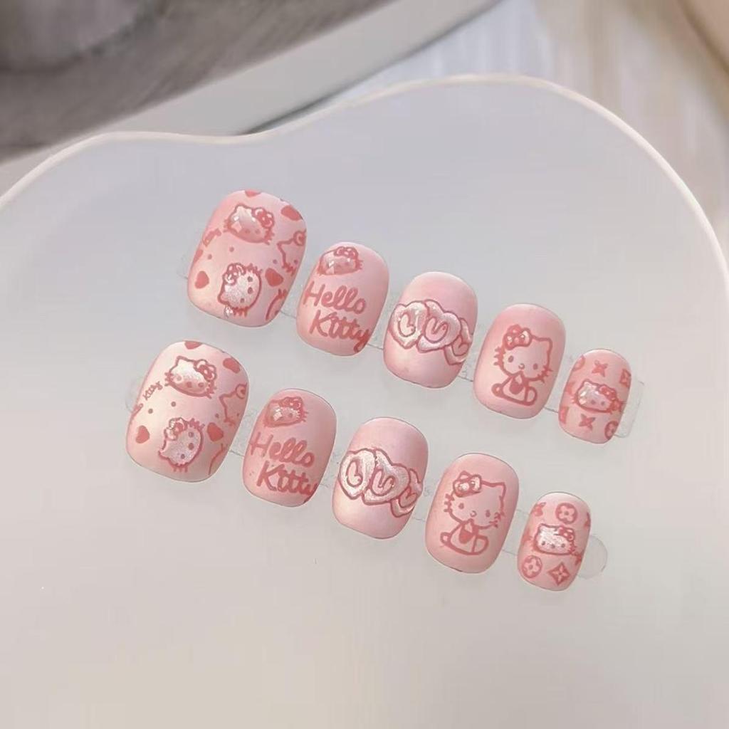 Pink Heart Bow French Cat Nails: Cute, Skin-Brightening Press-Ons for Students