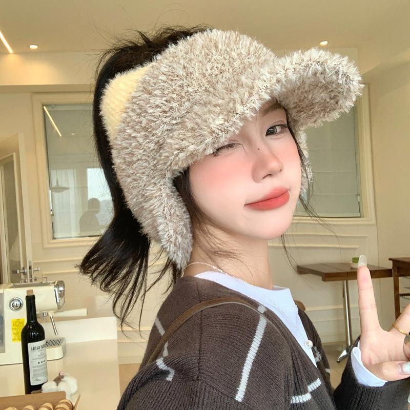 Cute Cat Ear Plush Empty Top Baseball Cap Autumn and Winter Windproof Ear Protection Hat Outdoor Casual Warm Hat Women