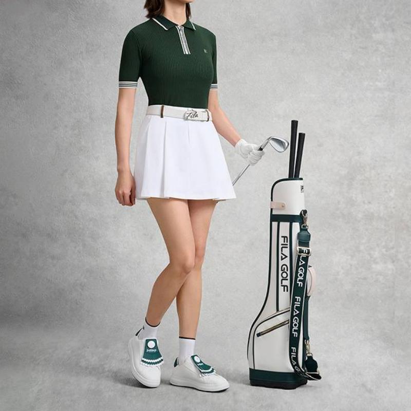Fila Fitted Striped Simple Comfortable Short Sleeve Golf Shirt Women Tops A11W635403F-DG