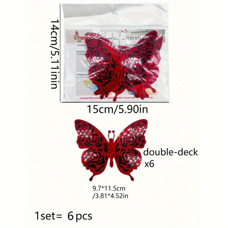 6pcs/Set Valentine's Day Collection Double Layered 3D Design Butterfly Stickers Vinyl Decal for Home Spring Decor Refresh Home Decoration Stickers