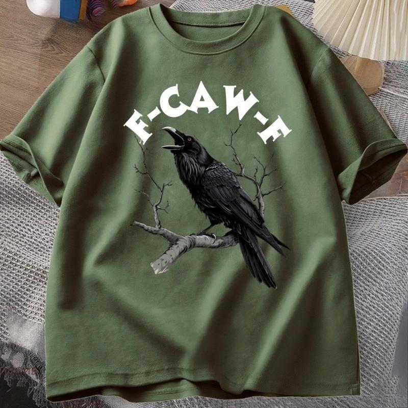 F Caw Lustige Krähe T-Shirt Unisex Damen Humor Ungezügeltes Tier T-Shirt Locker Vintage Grafik T-Shirts Baumwolle Bequem Herrenbekleidung