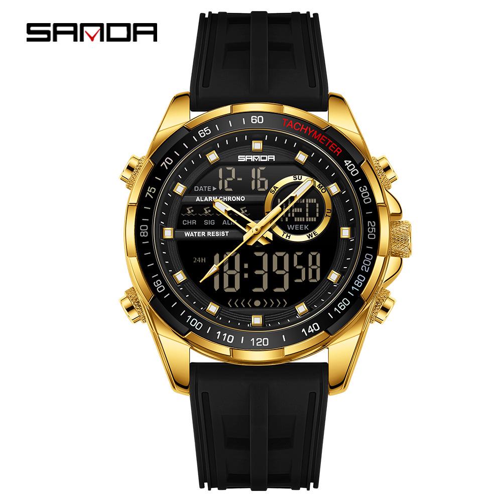 Sanda 6318 Men's Multi-Function Outdoor Sports Watch with Three-City Time, Countdown, and Waterproof Features